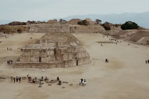 Monte Albán before the buses, with Lupe